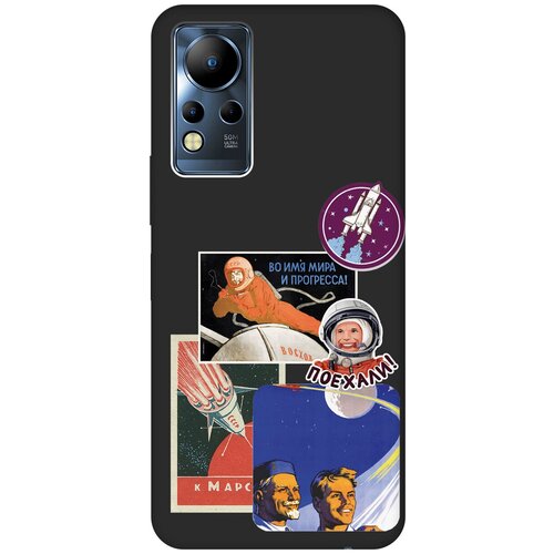 Матовый Soft Touch силиконовый чехол на Infinix Note 12 G88 / Инфиникс Нот 12 с 3D принтом Yuri Gagarin Stickers черный матовый soft touch силиконовый чехол на xiaomi redmi 12 сяоми редми 12 с 3d принтом yuri gagarin stickers черный