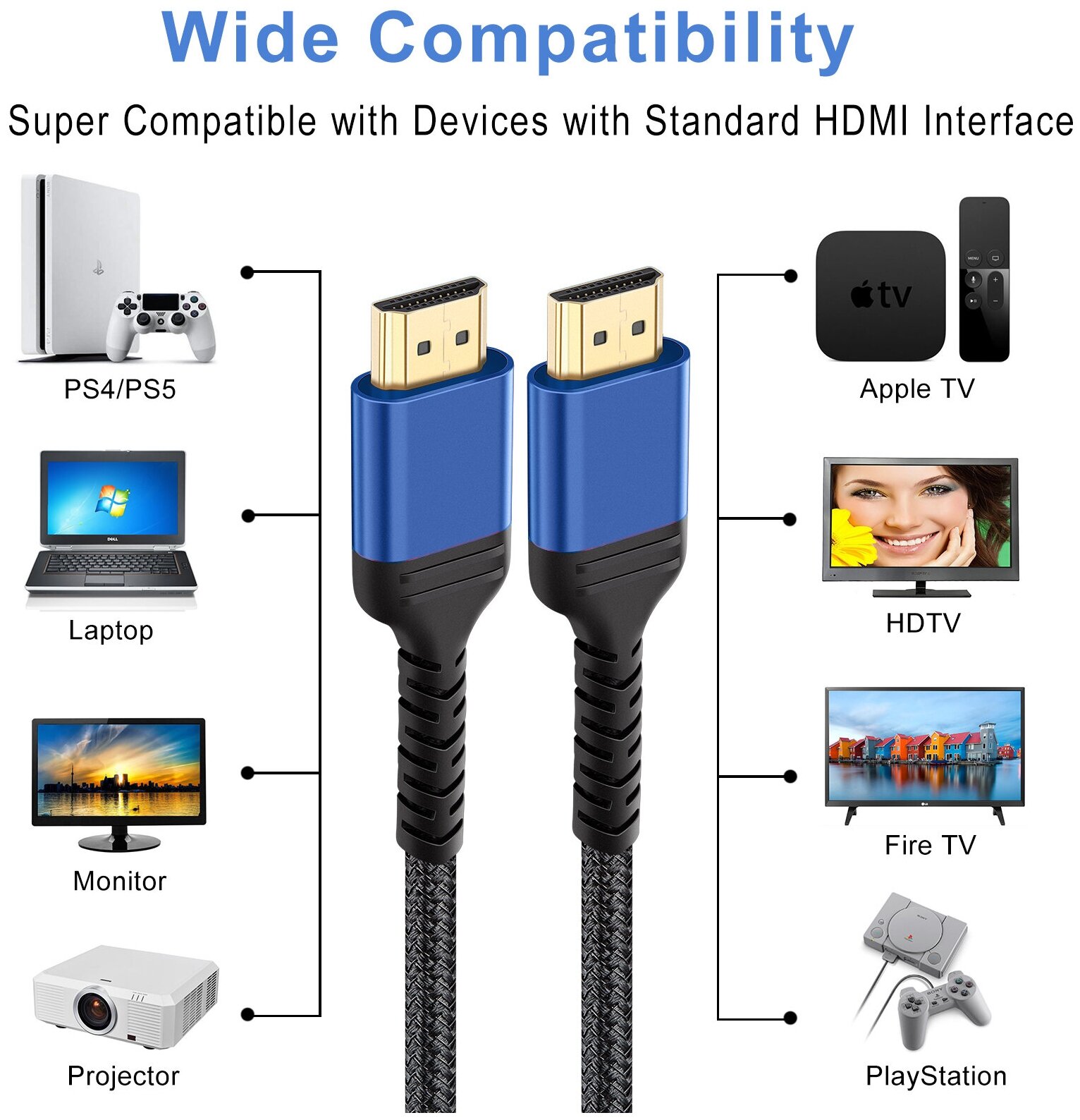 HDMI 2.0 видео кабель ELfoC HD-MM HDMI папа to HDMI папа ARC 4K 60HZ HDR 18 Гбит/сек 3 м.