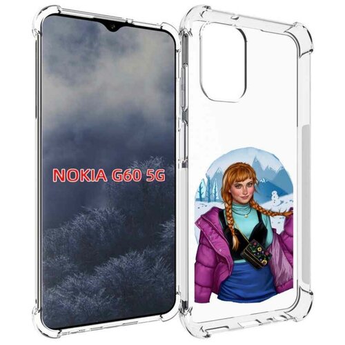 Чехол MyPads девушка-в-фиолетовой-куртке женский для Nokia G60 5G задняя-панель-накладка-бампер