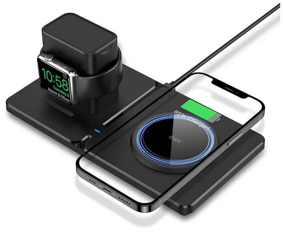 Магнитное зарядное устройство ESR HaloLock 2 in 1 Charging Station iPhone 12/13 + iWatch (5W/7.5W/10W/15W) с поддержкой MagSafe черное