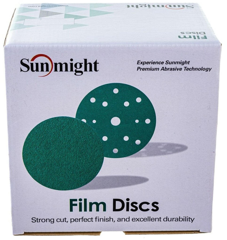Шлифовальный круг Film L312t (100 шт, 150 мм, на липучке, 15 отверстий, зелёный, Р320) Sunmight 530 . - фотография № 1