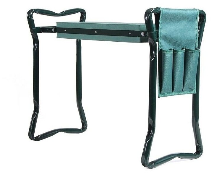 Складная садовая скамейка-перевертыш туристический стул с пластиковым сиденьем и карманами зеленая