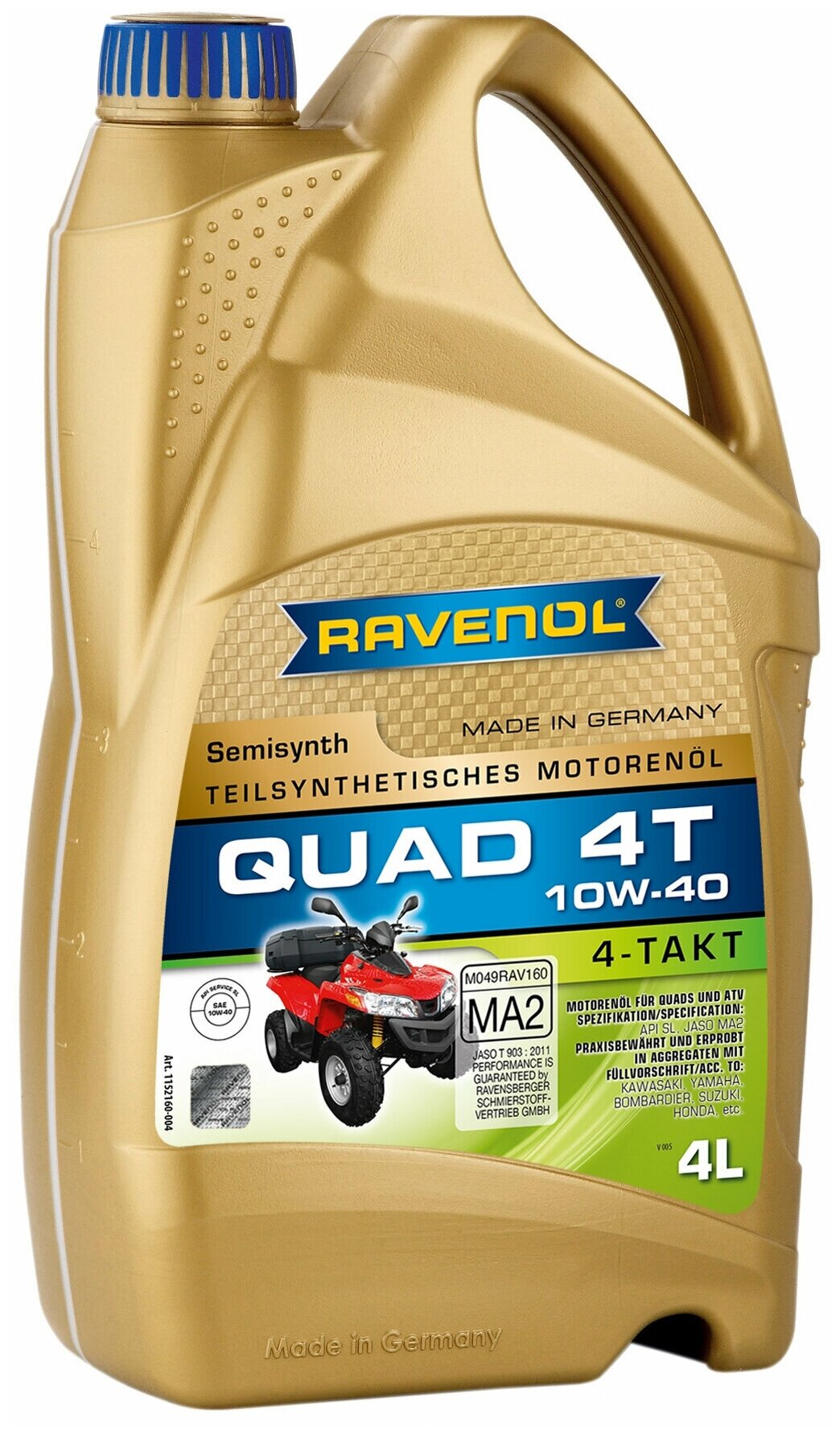 Синтетическое моторное масло RAVENOL Quad 4T SAE 10W-40, 4 л, 1 шт.