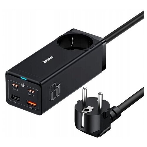 Зарядная станция Baseus PowerCombo GAN Charger Desktop PowerStrip AC+2U+2C 65W + Кабель Type-C-Type-C PD100W 1м, Черный