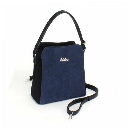 фото Сумка женская иск/кожа+нат/замша adel-223, 3отд+плеч/рем. черный/синий 237455 аделия