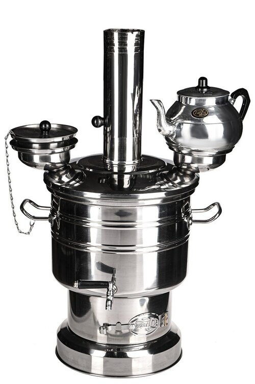 Самовар Турецкий 8 литров жаровой (дрова, уголь, шишки) Zarifis S-116 + заварочный чайник в подарок, съёмная крышка, нержавеющая сталь