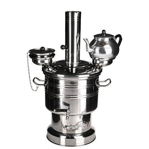 Самовар Турецкий 8 литров жаровой (дрова, уголь, шишки) Zarifis S-116 + заварочный чайник в подарок, съёмная крышка, нержавеющая сталь