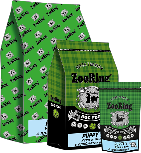 ZooRing Puppy 1 Сухой корм для щенков, Утка / Рис с пробиотиками 10кг