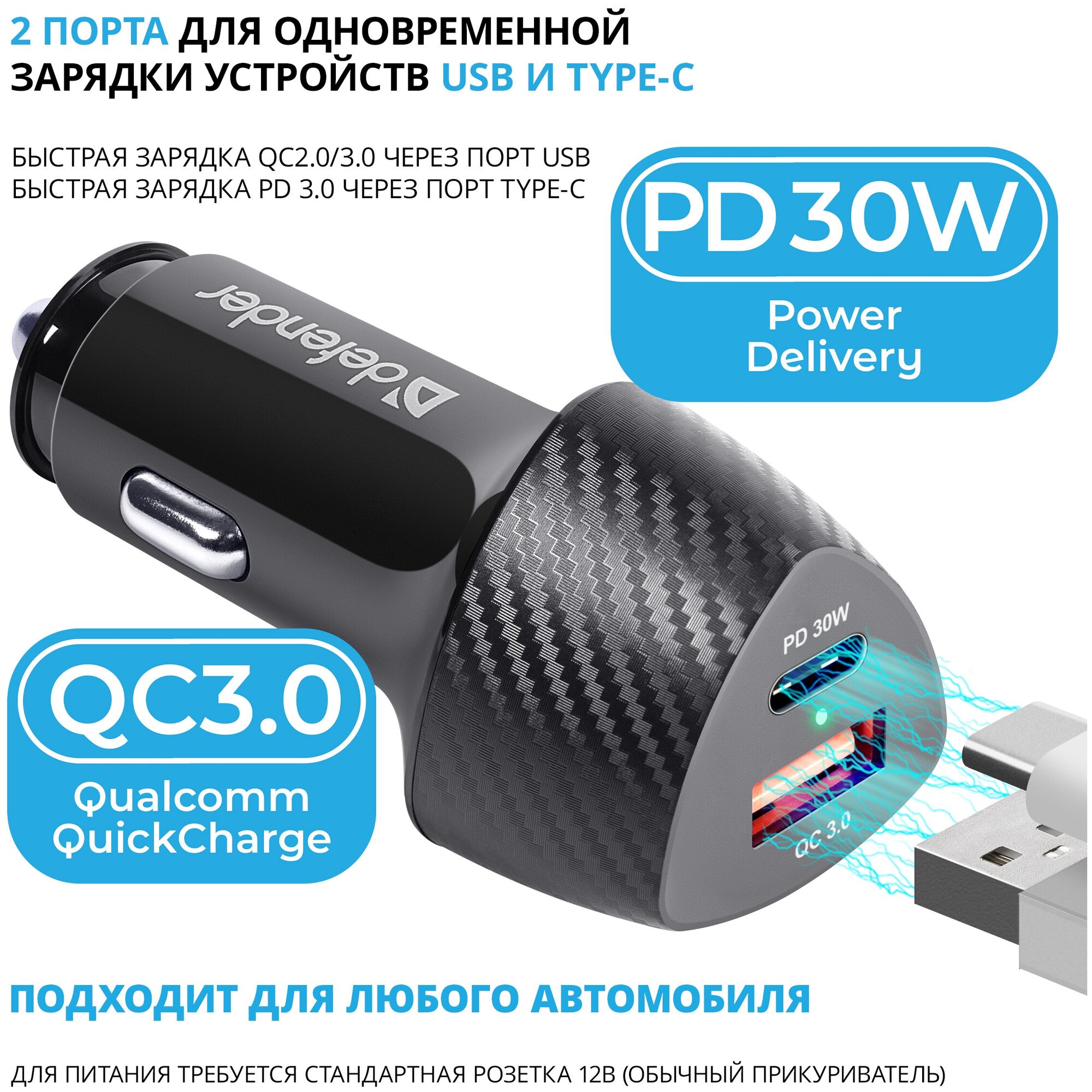 Автомобильное ЗУ UCA-92 48W: PD3.0/30W+QC3.0/18W