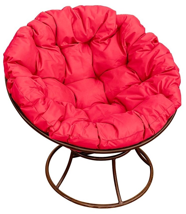 Кресло m-group папасан пружинка коричневое, красная подушка - фотография № 1