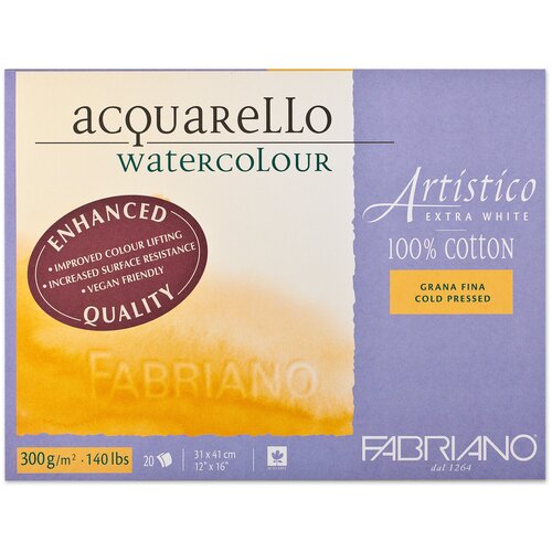 Блок для акварели Fabriano Artistico Extra White 300г/м.кв 30x45см Фин 20 листов склейка по 4 сторонам