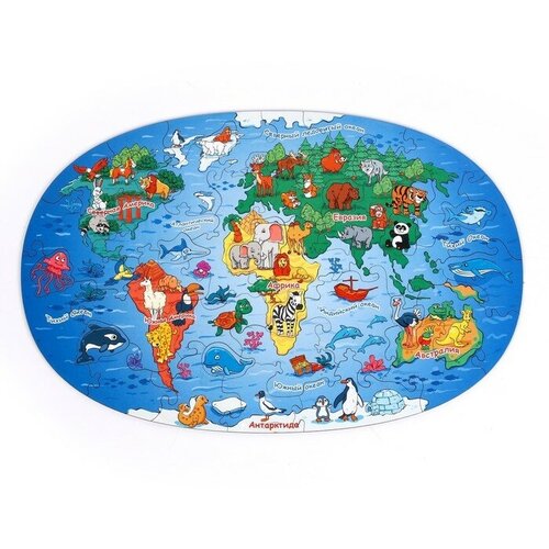 ToySib Фигурный пазл «Карта мира. Животные»