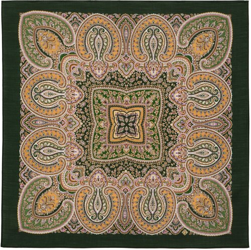 Платок Павловопосадская платочная мануфактура, 89х89 см, зеленый, оранжевый