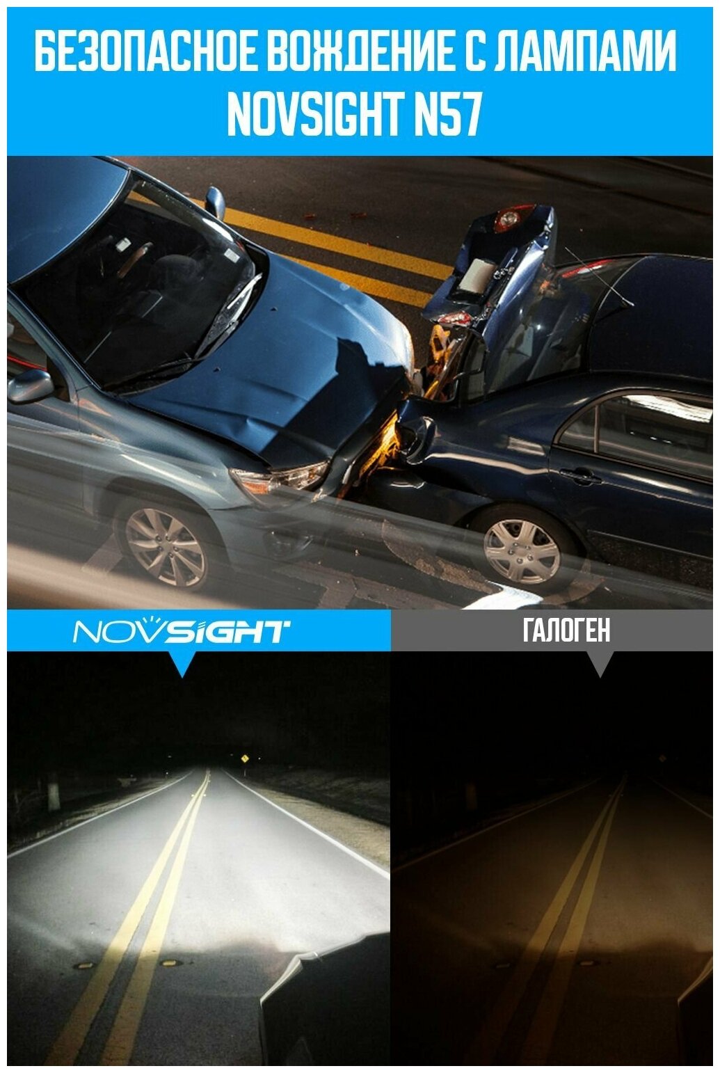 Светодиодная лампа Novsight N57 H1 цоколь P14,5s 40Вт 2шт мини размер 6500К 10000Лм белый свет LED автомобильная