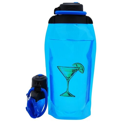 Складная эко бутылка для воды VITDAM, объем 860 мл, цвет - синий с рисунком, B086BLS1620