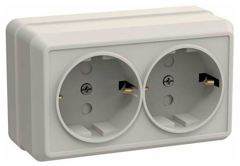 ERO24-K33-16-DC РСш22-3-ОКм Розетка 2местн. с з/к с защ. штор.16А откр.уст. ОКТАВА (кремовый) IEK - фото №1