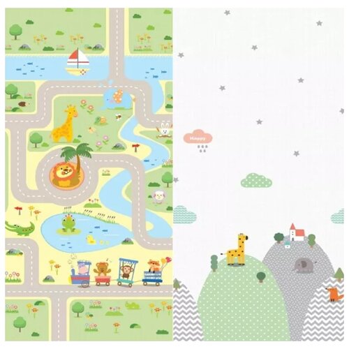 Детский складной коврик развивающий игровой двусторонний Термоковрик для ползания новорожденных малышей на пол MIKMEL 200х180x1 см