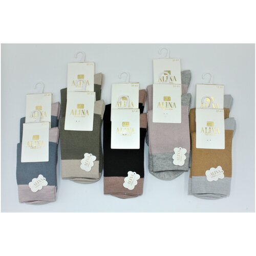 фото Носки женские alina cc2019 /10пар , синие, зеленые, черные, розовые, горчичные, размер 37-41