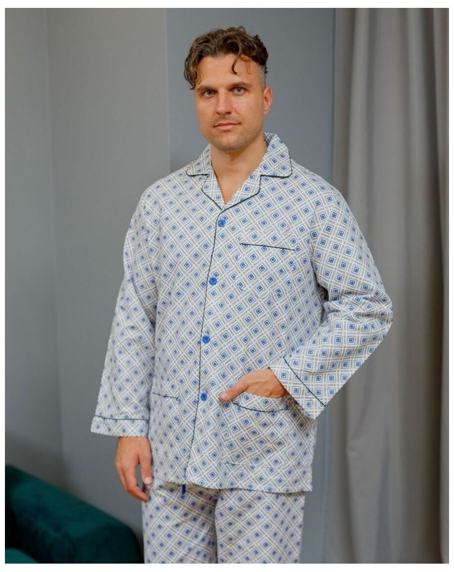 Пижама NUAGE.MOSCOW, рубашка, брюки, пояс на резинке, карманы, размер 46, мультиколор - фотография № 12
