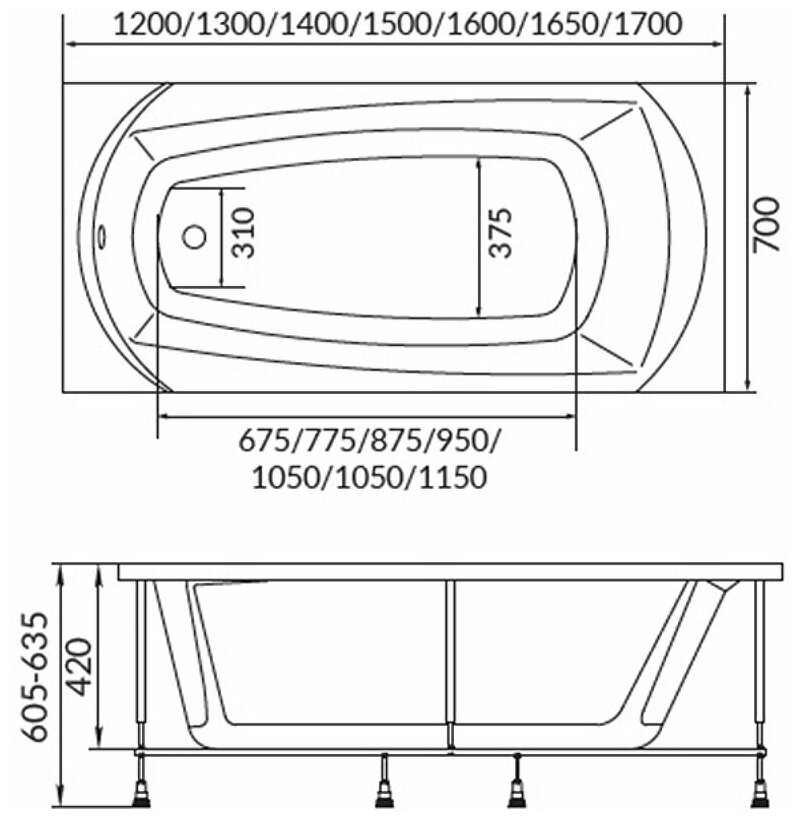 Акриловая ванна 1MarKa Elegance 160x70 см 4604613105051 - фото №11