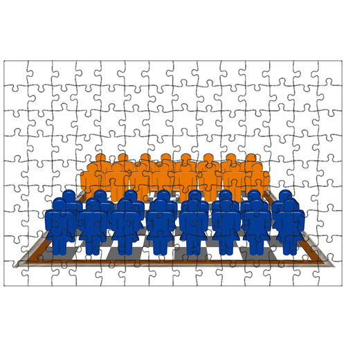 фото Магнитный пазл 27x18см."женщина, человек, шахматы" на холодильник lotsprints
