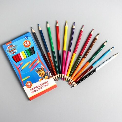 карандаши цветные 24 цвета двусторонние щенячий патруль Цветные карандаши, 24 цвета, двусторонние, Щенячий патруль