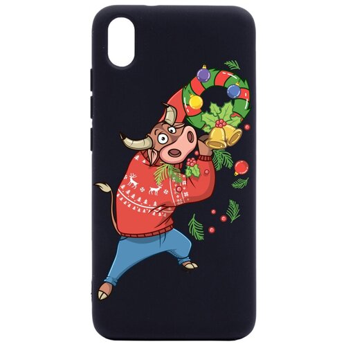 фото Силиконовый чехол-накладка silky touch 3d для xiaomi redmi 7a с принтом "bull & wreath" черный gosso