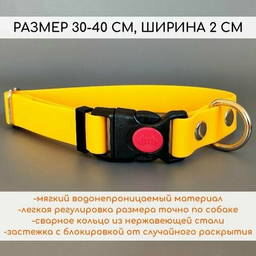 R-Dog Ошейник из мягкого биотана Lite, пластиковая застежка с фиксатором, цвет желтый подсолнух, длина 30-40 см, ширина 2 см