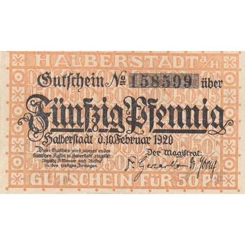 Германия (Веймарская Республика) Хальберштадт 50 пфеннигов 1920 г.