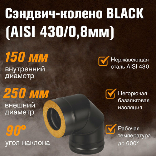 Сэндвич-колено BLACK (AISI 430/0,8мм) 90* 3 секции (150x250)