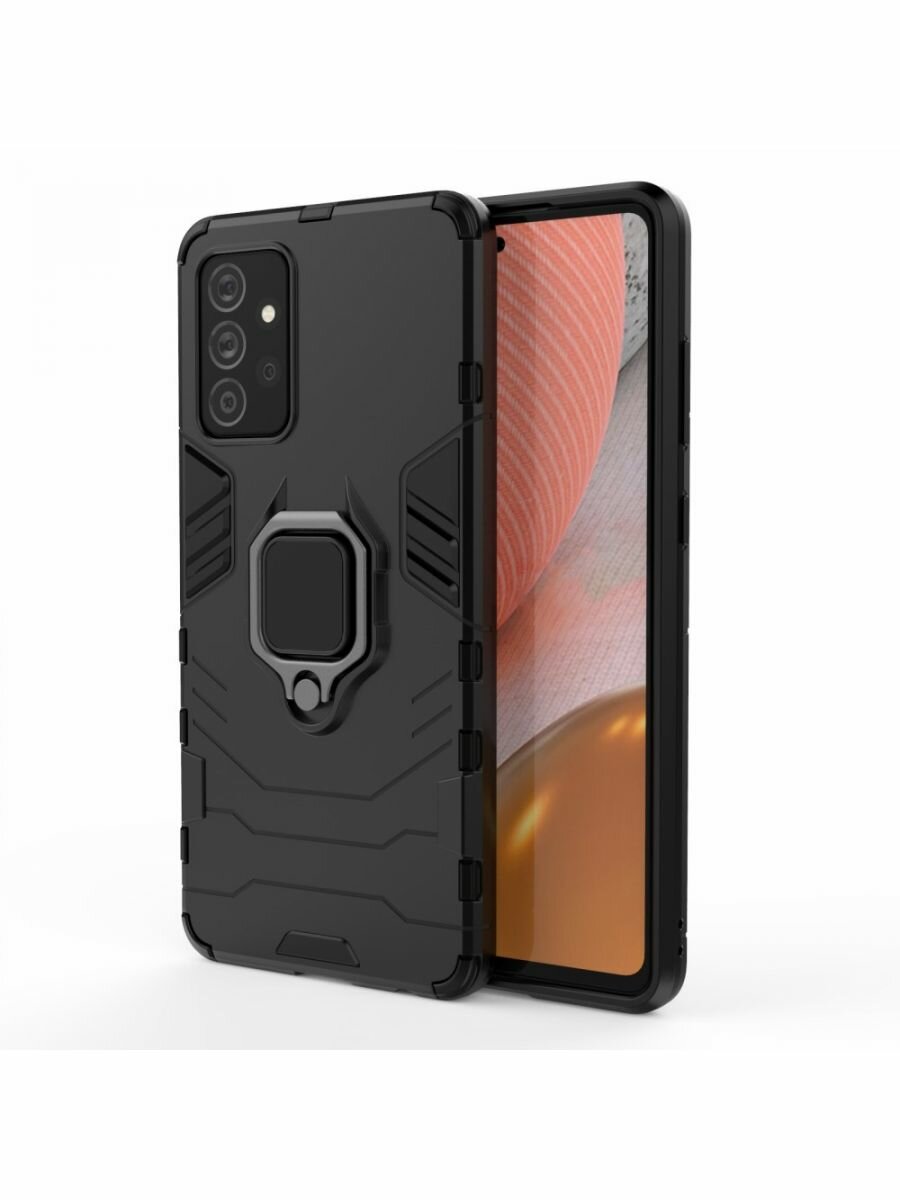 фото Ring Противоударный чехол с кольцом для Samsung Galaxy A72 черный / Бампер для Самсунг Галакси