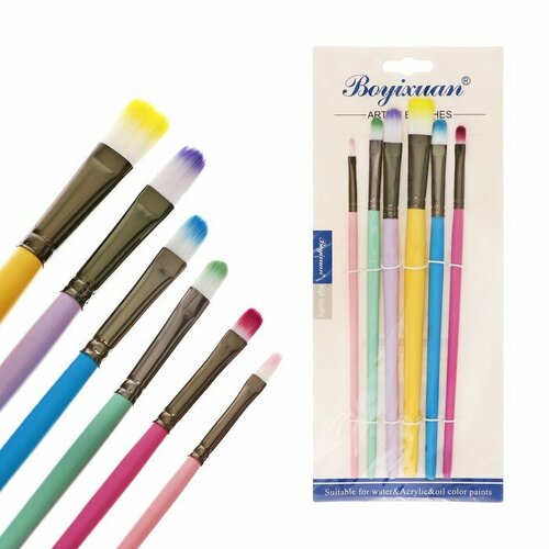 Набор кистей синтетика 6 штук с цвтными ручками 597₽