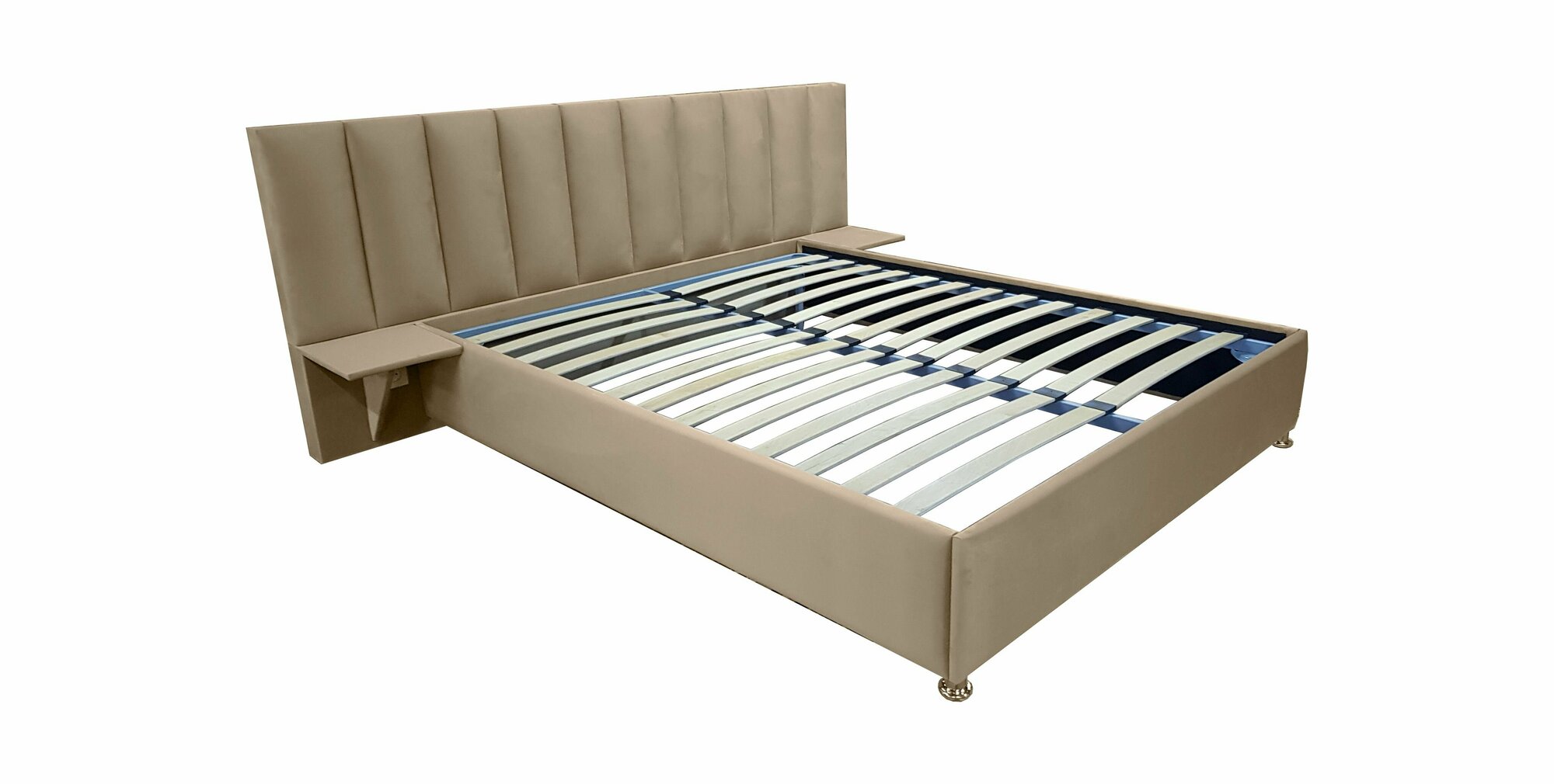 Двуспальная кровать Сидней 180x200 с подъемным механизмом и с коробом для белья велюр бежевый ножки 5 см