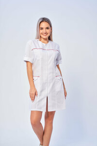 Халат медицинский Альба-С женский короткий на молнии. Белый рабочий халат, рукав 3/4. Спецодежда больших размеров. Медицинская одежда. Размер 52