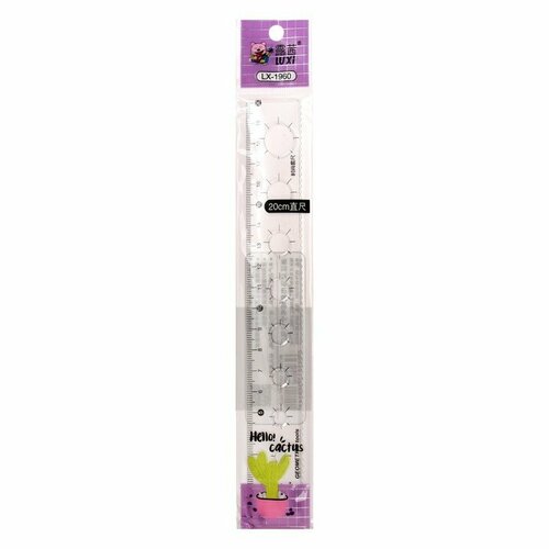 Линейка 20 см прозрачный пластик с трафаретами Кактус в пакете 245₽