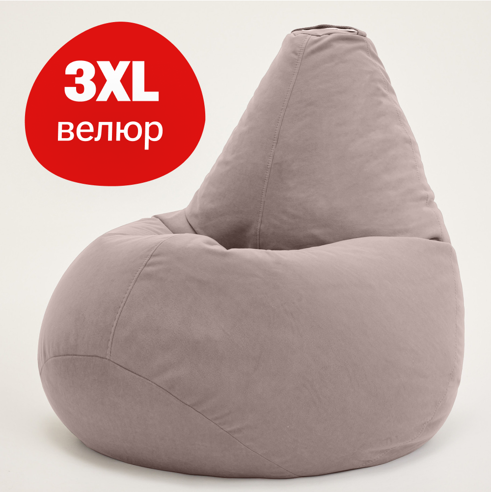 Кресло-мешок груша Bean Joy, размер ХXXL, мебельный велюр, бежевый