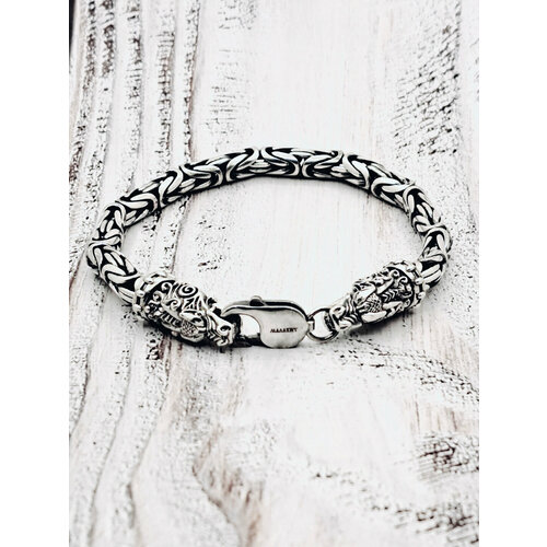 Браслет Малахит мужской, серебро, 925 проба, чернение, длина 22 см.