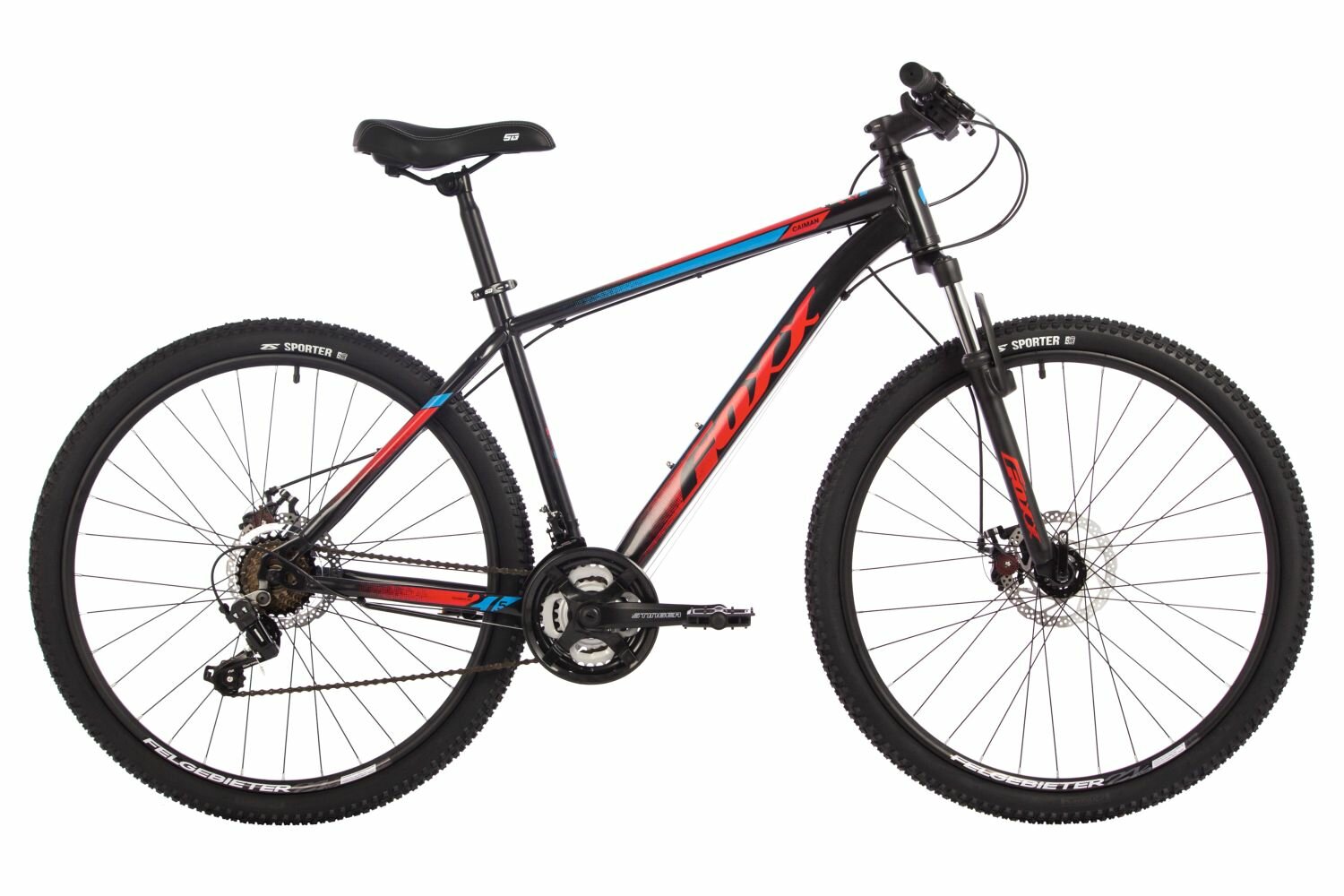 Велосипед Foxx Caiman 27.5" (2024) (Велосипед FOXX 27.5" CAIMAN черный, сталь, размер 18")