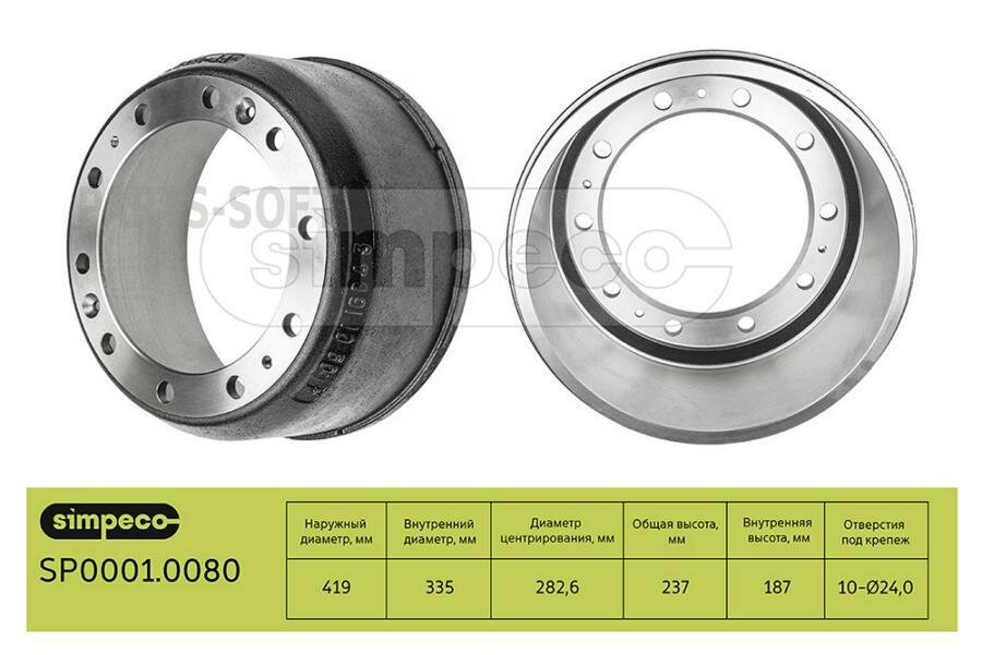 SIMPECO SP00010080 SP0001.0080_Барабан тормозной ROR о. н.21220183 (SP0001.0080)