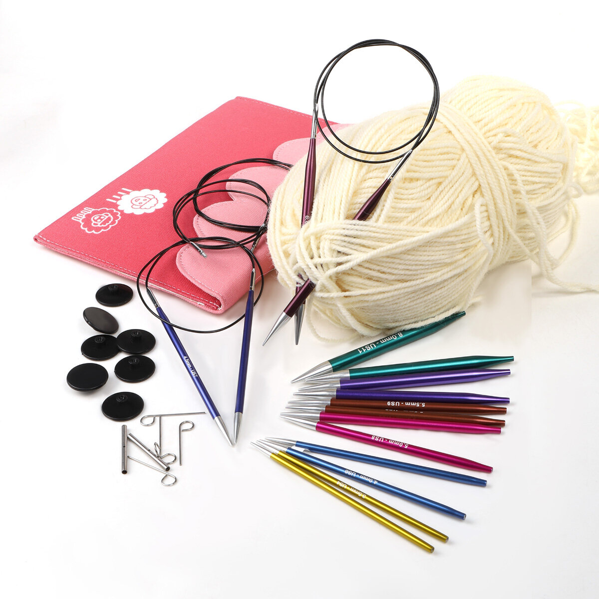 47424 Knit Pro Набор съемных спиц для вязания Deluxe, алюминий, 8 видов спиц (новый дизайн арт.47404)