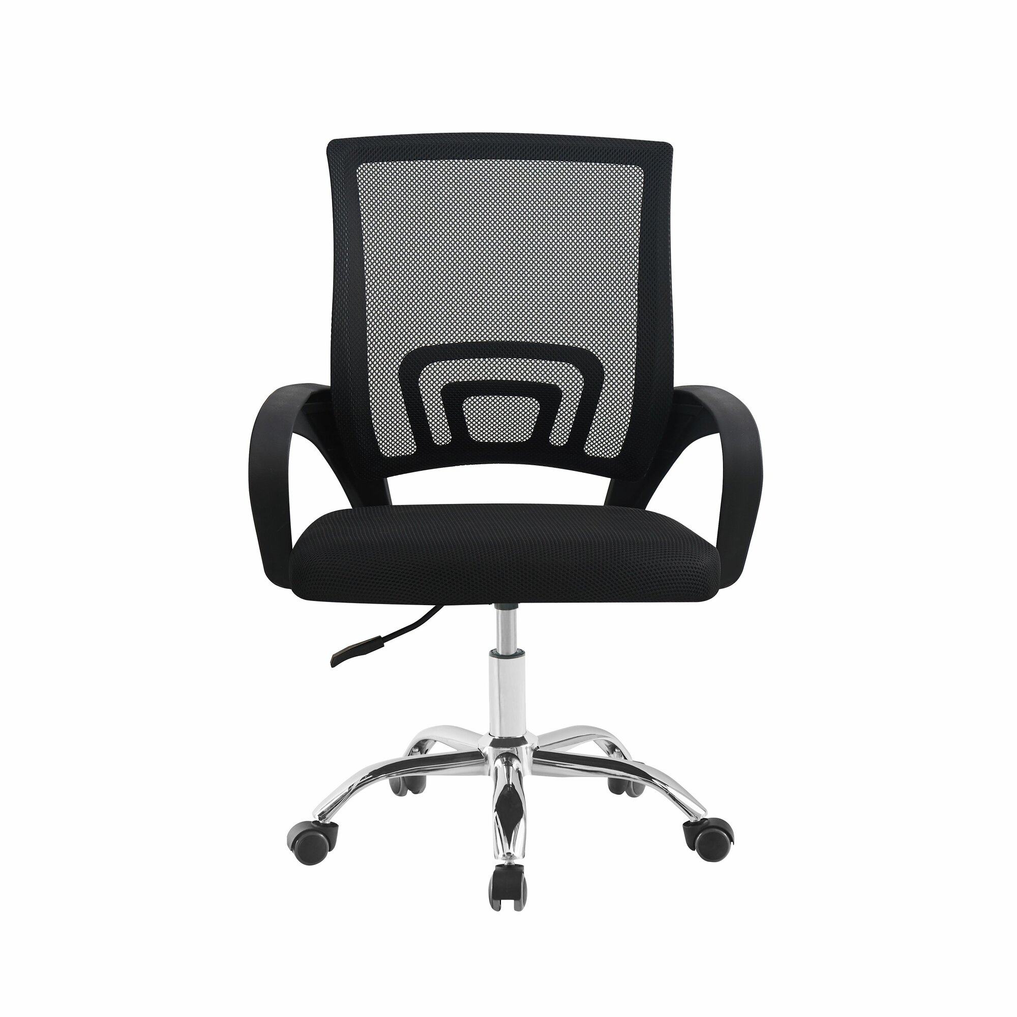 Офисное кресло мягкое со спинкой на колесиках СтулБержи, сетка, ткань, верх - черный, низ - хром