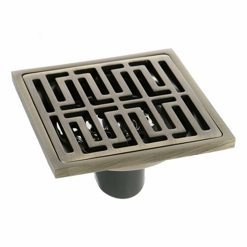 Трап душевой, 100х100 мм, вертикальный, с сеткой для задержки волос, нержавеющая сталь, бронза