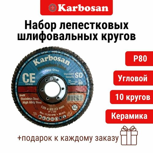 Круг лепестковый 10 шт. CEY51 (P80) D125/22 мм Karbosan / круг торцевой угловой, керамика