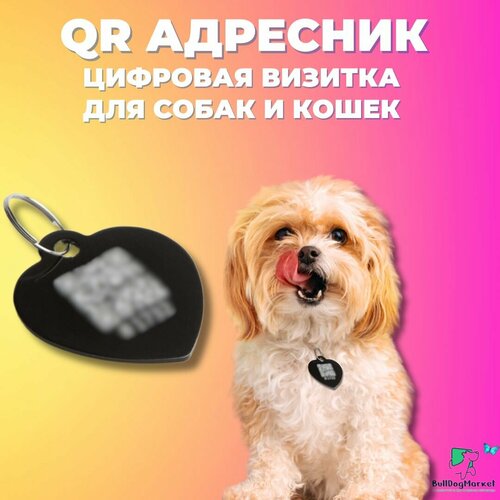 Адресник для собак и кошек с гравировкой QR кода, сердечко