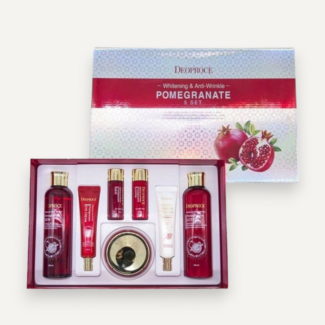 DEOPROCE WHITENING AND ANTI-WRINKLE POMEGRANATE 5 SET Набор: Крем против морщин для кожи вокруг глаз с экстрактом граната, Отбеливающий крем для лица