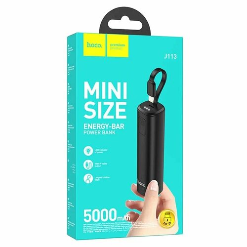 Портативный аккумулятор HOCO J113 Energy-bar встроенный кабель Lightning 5000 мА ч черный 1050₽