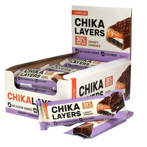 CHIKALAB Набор батончик глазированный , вкус хрустящее печенье с двойным шоколадом 20 штук по 60г bombbar chikalab – chika layers 3шт по 60г хрустящее печенье с двойным шоколадом