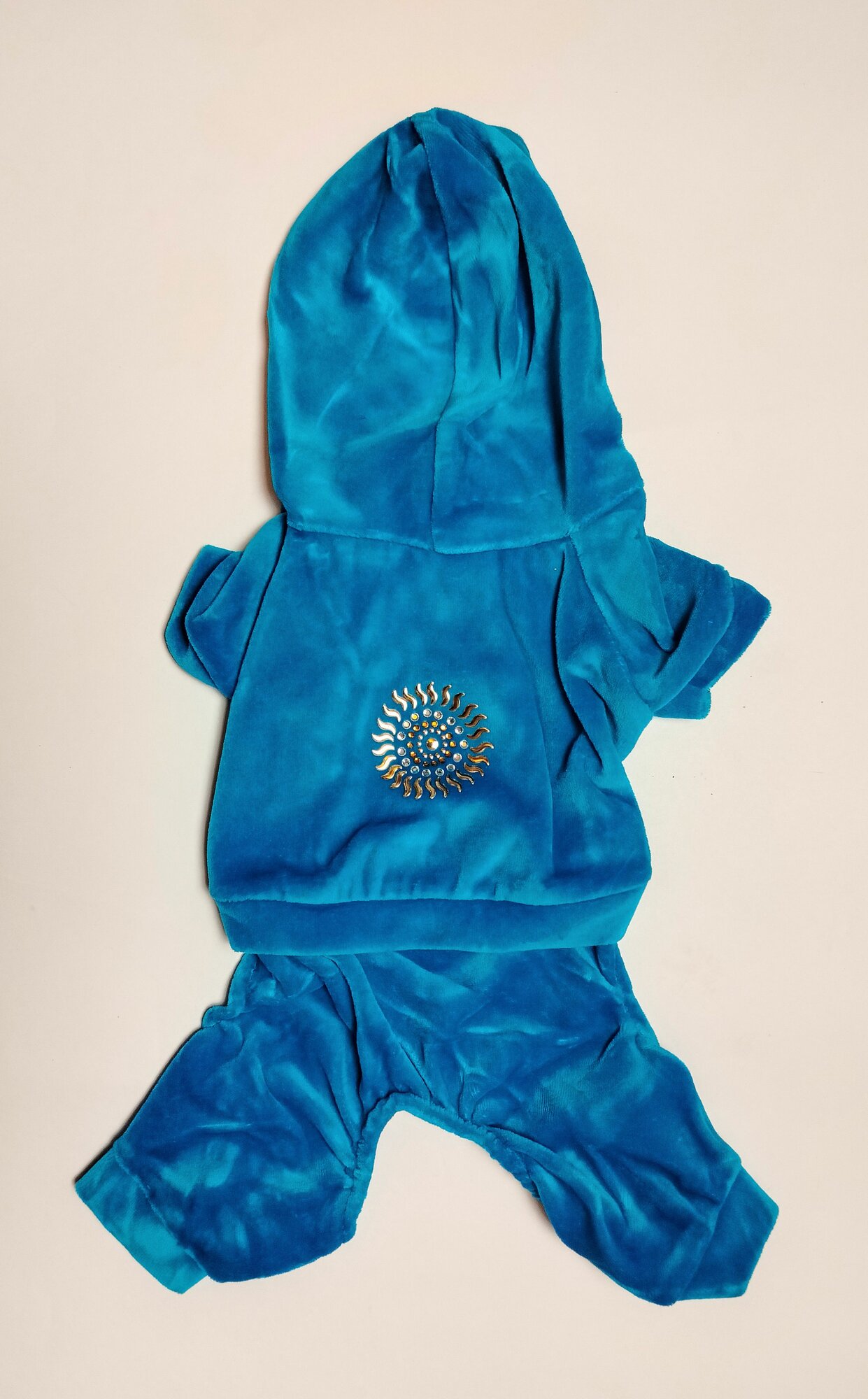 Спортивный костюм №1 для мелких пород, цвет голубой с рисунком "Солнце"