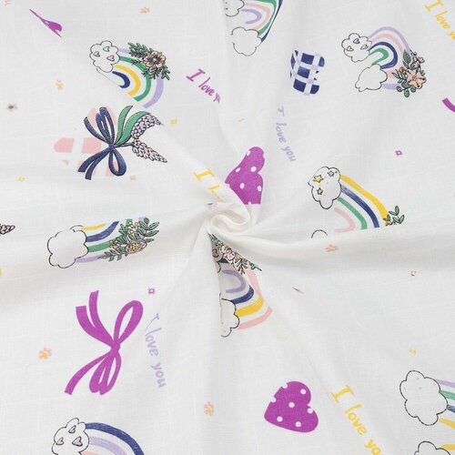 Ткань для шитья хлопок, 1 Метр ткани, Муслин 100 гр/м2, Отрез - 135х300 см, № 7469/1 Радуга