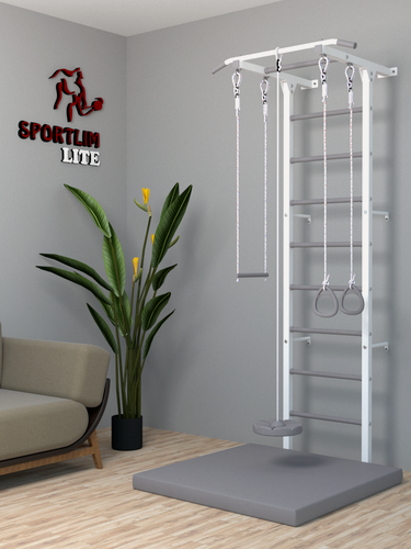 Изображение товара Детская Шведская стенка LITE Бело-Серая, нагрузка 100 кг. Страна-производитель: Россия.